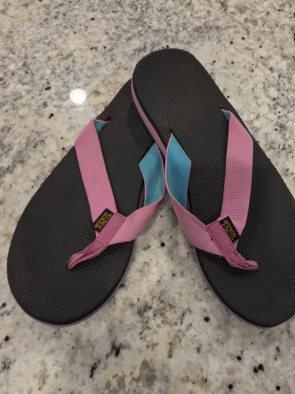 Teva Women's Pink Strap Flip Flop Sandals with Teal Accents